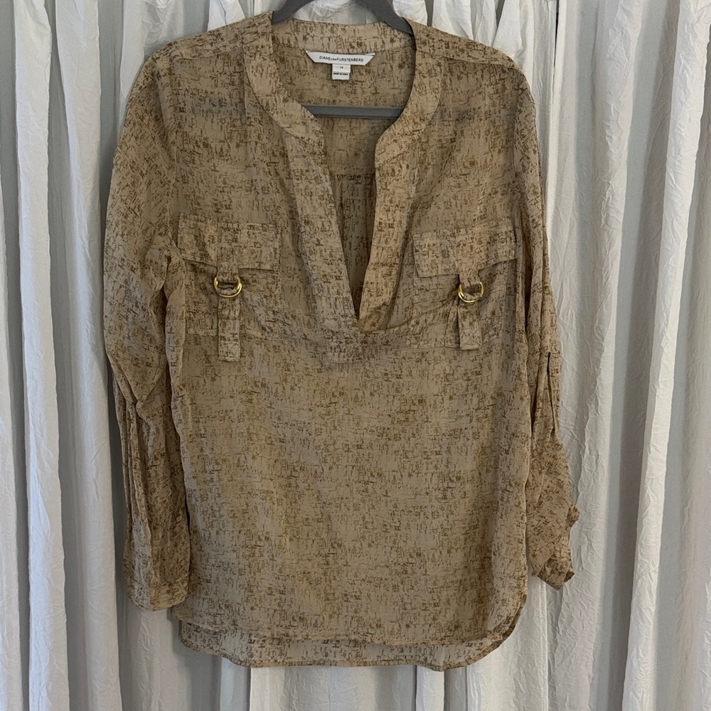 Diane Von Furstenberg Beige Textured Blouse
